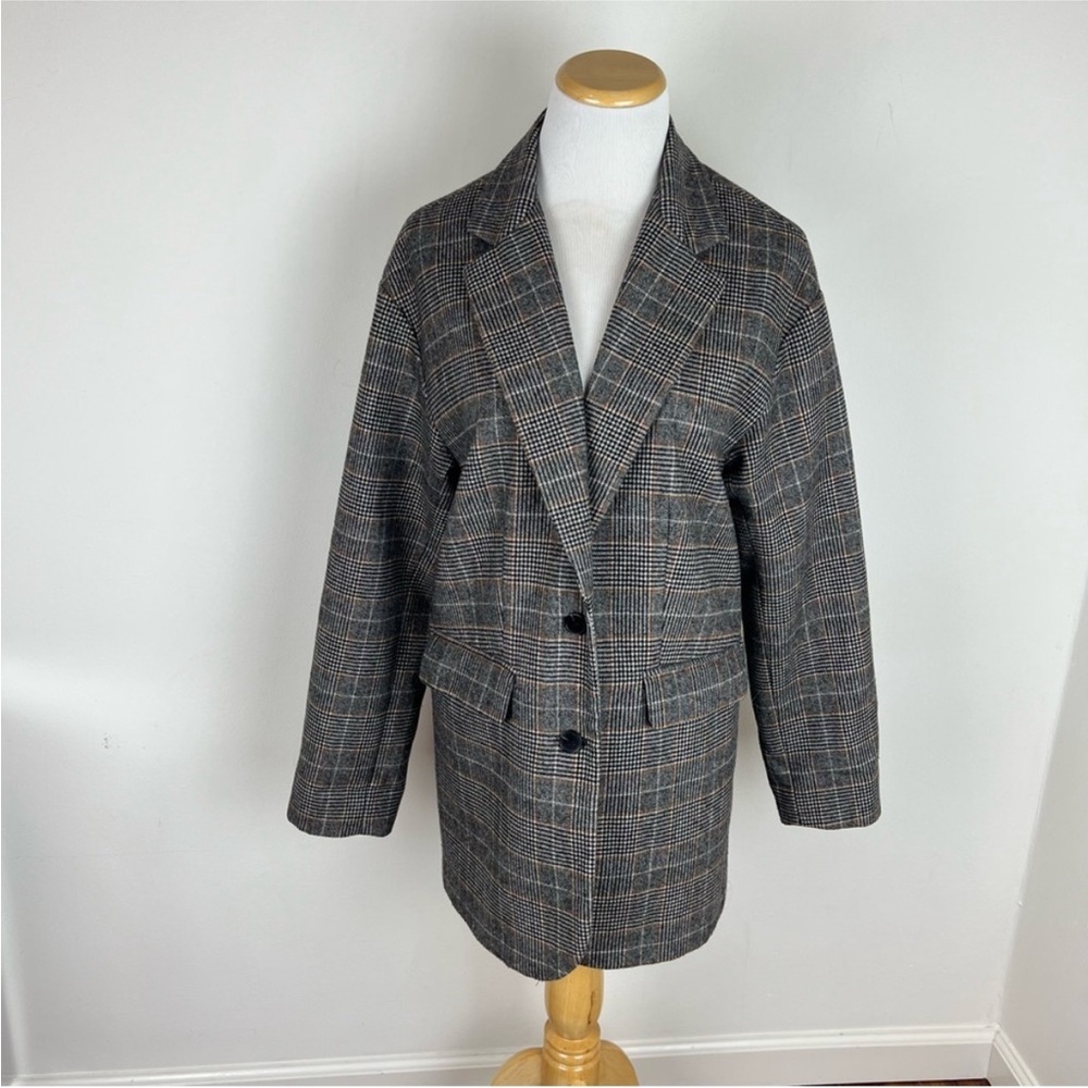 Reformation Broadfield Checked Plaid Oversized Blazer Jacket Grey Size XS - Picture 6 of 12